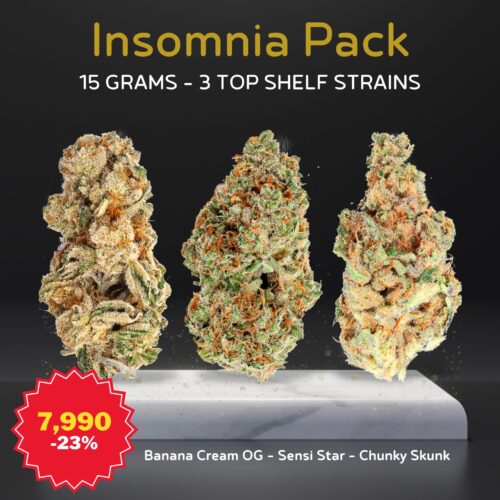 5gr of Banana Cream OG (23% THC). 5gr of Sensi Star (17% THC). 5gr of Chunky Skunk (21% THC).