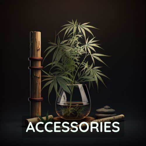 Cannabis bongs, rolling papers and other accessories.