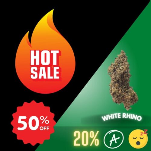 White Rhino, a predominantly Indica-dominant hybrid, is renowned for its powerful and sedative effects. Boasting a high THC content, typically ranging between 18% to 22%