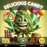 Delicious Candy. This indica-dominant hybrid with a THC level around 22%