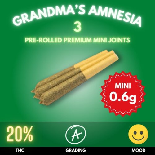 Grandma's Amnesia, a masterful blend of Grandma OG and Amnesia, fashioned into convenient pre-rolled mini joints