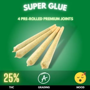Super Skunk and God's Glue. This unique mix results in an indica-dominant hybrid, known for its powerful effects and high THC content