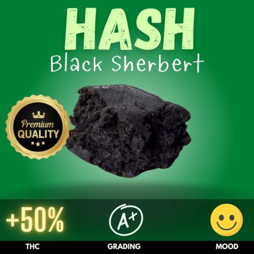 Hash Black Sherbert, a premium quality hash crafted from the exquisite Black Sherbert flower and mixed with rich Kief
