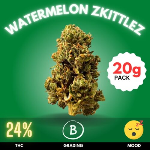 Watermelon Zkittlez is an Indica-dominant hybrid that combines the sweet, fruity flavors of Watermelon