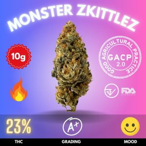 Monster Zkittlez is a premium cannabis strain renowned for its vibrant flavors and potent effects