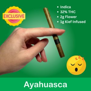 Ayahuasca, an Indica-dominant strain revered for its deeply relaxing and introspective effects