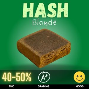 Hash Blonde, a premium-quality hash crafted from a carefully balanced mix of top-tier cannabis flowers with a slight Sativa dominance