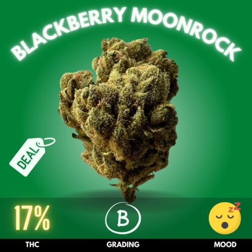 Blackberry Moonrock is an enchanting Indica-dominant hybrid strain, boasting a THC level of 17%