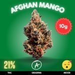 Afghan Mango is a decadent Indica-dominant strain that perfectly balances classic Afghan landrace power with fruity, tropical indulgence. With THC levels averaging 21%