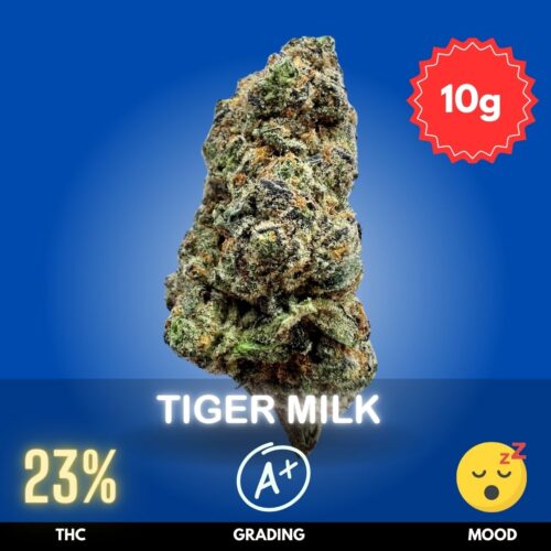 Tiger Milk is an Indica-dominant hybrid known for its powerful body high and unique blend of earthy and creamy flavors