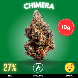 Chimera is a powerfully potent hybrid strain, revered for its complex effects and striking appearance. With a perfectly balanced genetic profile and a staggering THC content of 27%