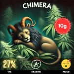 Chimera is a powerfully potent hybrid strain, revered for its complex effects and striking appearance. With a perfectly balanced genetic profile and a staggering THC content of 27%
