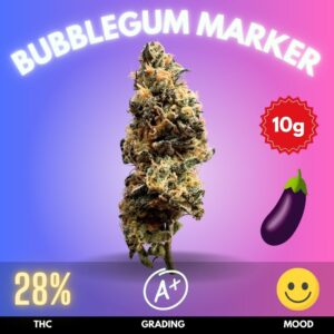Bubblegum Marker is a captivating indica-dominant hybrid, typically leaning around 80% indica and 20% sativa