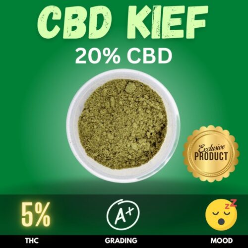 CBD Kief—a refined concentrate harvested from the trichomes of the Swiss Kiss strain. This premium kief delivers a powerful 20% CBD content with less than 5% THC