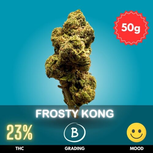 Frosty Kong is a versatile hybrid strain with a moderate yet effective 23% THC content