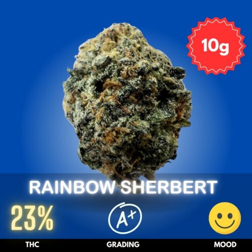 Rainbow Sherbert is a Sativa-dominant strain known for its colorful character and euphoric effects. With 23% THC