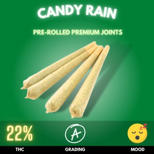 Candy Rain is a delightful Indica‑dominant hybrid cannabis strain that offers a sweet and flavorful experience with a deeply calming finish. With an average THC level around 20–24%