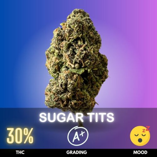 Sugar tits is a seductive hybrid strain known for its luxurious resin and potent 30% thc content