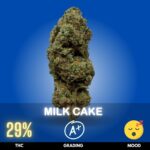Milk Cake is an Indica-dominant hybrid bred from Wedding Cake × Kush Mints, combining dessert-inspired sweetness with a creamy, minty finish. With THC levels of 24–30%