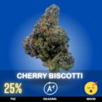 Cherry Biscotti is an indulgent hybrid celebrated for its dessert-inspired character, combining sweet cherry notes with creamy, baked-cookie richness and a touch of earthy spice. Commonly reported around 25% THC