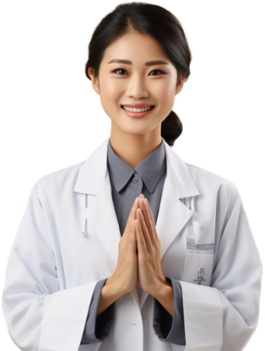 Female Thai cannabis doctor greeting.