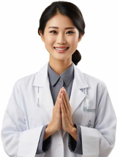 Female thai cannabis doctor greeting.