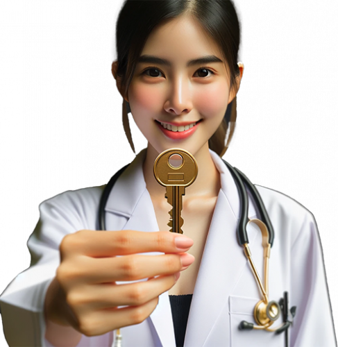 Thai cannabis doctor holding a key.